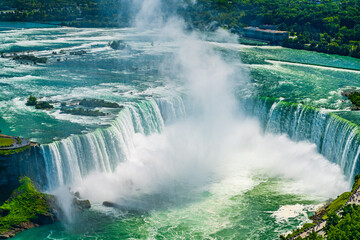 Horseshoe Fall, Niagara Gorge and boat in mist, Niagara Falls, Ontario, Canada. High quality photo