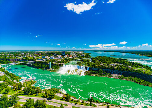 Niagara Falls Aerial View, Looking Towards The USA, Canadian Falls, Canada. High Quality Photo