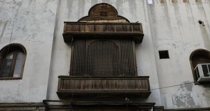 Old houses with wooden mashrabiya in al-Balad quarterJeddah  Saudi Arabia
