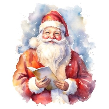 Portrait of happy Santa Claus, watercolor style