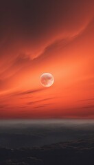 Fototapeta premium Moon on Orange Sunset Sky. Generative ai