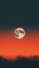 Naklejka na ściany i meble Moon on Orange Sunset Sky. Generative ai