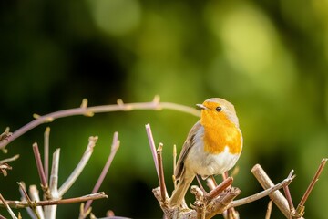 Closeup of a robin perched on a tree branch