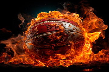 American football or rugby ball in a flame