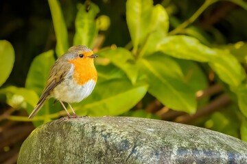 European robin perching on rock