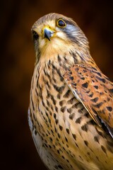 Closeup of kestrel on blurred background