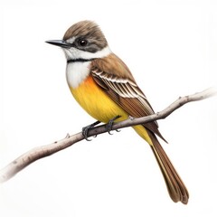 Fototapeta premium Dusky-capped flycatcher bird isolated on white. Generative AI