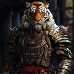 Fototapeta na wymiar Tiger in samurai armor