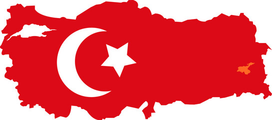 turkey's map with the flag of the country in the center