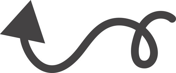 Curved hand drawn arrow. Doodle outline black stroke. Simple cartoon swirl scribble
