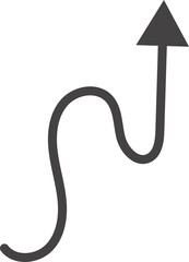 Curved hand drawn arrow. Doodle outline black stroke. Simple cartoon swirl scribble