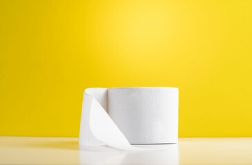 White roll of toilet paper on a yellow background