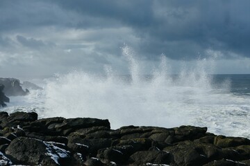 closeup of Waves crashing into the Oregon Coast from the Pacific Coast Highway