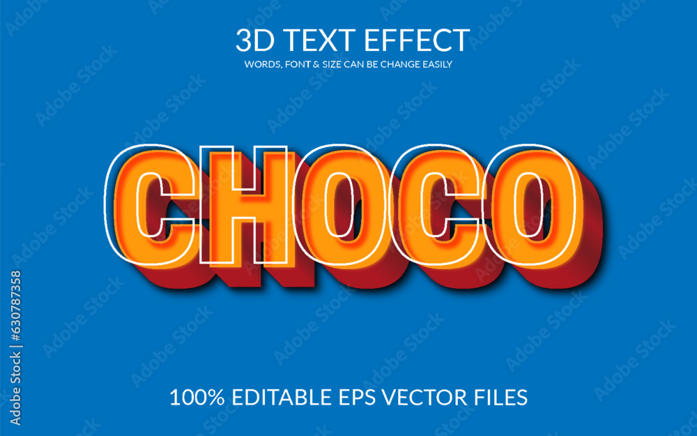 Wall mural choco 3d fully editable vector eps text effect template design.