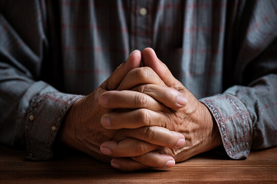 A close-up image of clasped hands, showcasing the intimacy and sincerity of personal prayers Generative AI