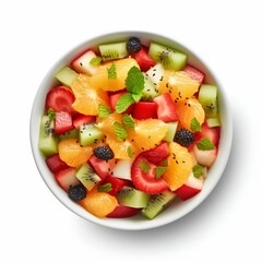 Fruit Chaat Top View Isolated on a White Background. Generative ai