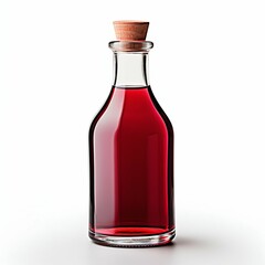 Glass Bottle with Red Liquid and Cork Cap Isolated on White Background. Generative ai