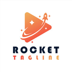 Play Rocket Launch logo design concept