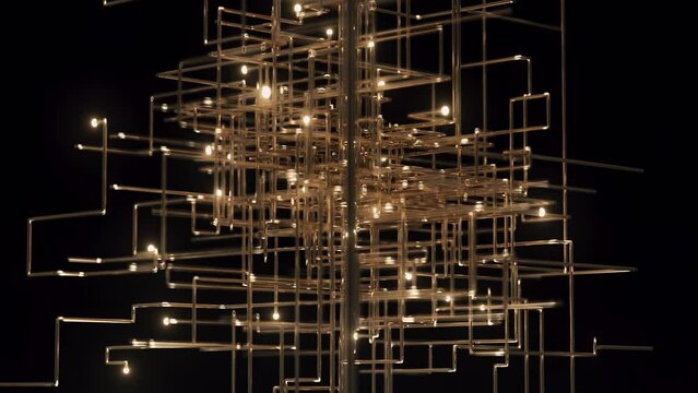Golden labyrinth with neon fire rages in gatsby style