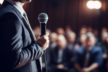  Portrait of a Speaker Man Holding Microphone