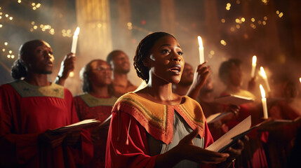 Church Choir Performance: A captivating image of an African Black church choir singing soulful hymns and spiritual songs during a special Christmas Eve service