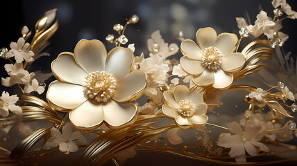 Beautiful gold textured blooming flowers background
