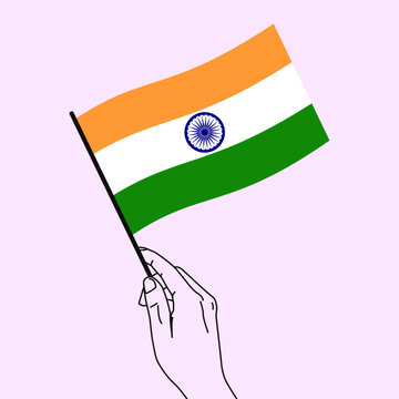 recommend clip art: Woman hand holding India flag in her hand with line art style. India Flag. Vector illustration
