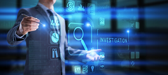 Investigation Business Finance Conept Button on virtual screen.