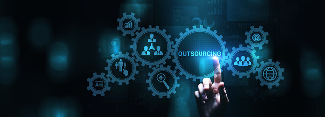 Outsourcing Global recruitment business finance concept on screen.