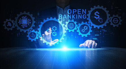 Open banking digital finance technology fintech concept on screen.