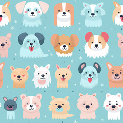 Seamless Pattern of Cute Pastel Dog.Generative AI.