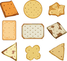 cracker biscuit set cartoon. crispy cookie, snack sweet, closeup cheese cracker biscuit sign. isolated symbol vector illustration