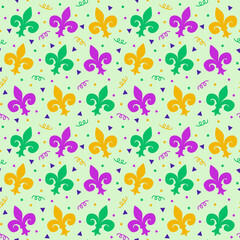 Mardi Gras Fleur De Lis and Confetti Seamless Pattern Design
