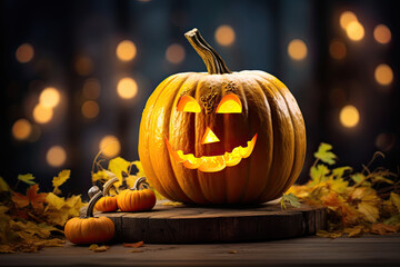 Carved and candlelit orange pumpkin for halloween  celebrations