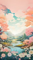 Pastel colorful painting mysterious dreamy nature landscape phone hd wallpaper ai generated