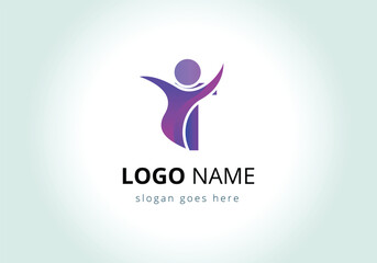 Letter T with abstract people Logo Design Vector Template.