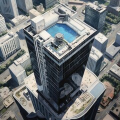 Fototapeta na wymiar Skyscraper top view, new technologies