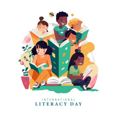 international literacy day, vector illustration - obrazy, fototapety, plakaty