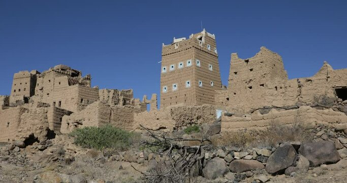 Aerial view of a traditional mud house in the oasis  Najran  Saudi Arabia