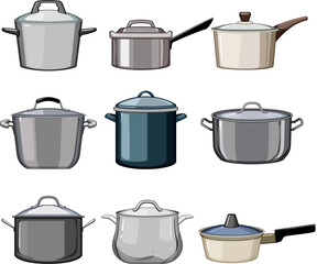sauce pan set cartoon. homemade tasty, healthy cooking, cuisine fresh sauce pan sign. isolated symbol vector illustration