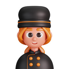 Portrait of a female chef in black uniform isolated. Essential workers avatar icons. Characters for social media, user profile, website and app. 3d Render illustration