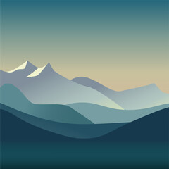 Vector illustration of a majestic mountain landscape in vibrant blue and orange hues