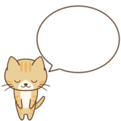 丁寧にお辞儀をして何かを伝えるハチワレ茶トラ猫　クレヨンタッチ