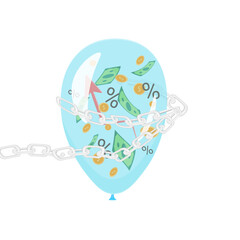 Vector of a blue balloon with a chains filled with coins representing wealth and success