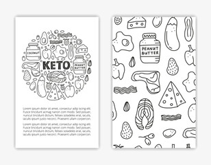 Card templates with doodle ketogenic foods.