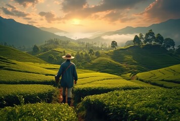 Fototapeta na wymiar A man on a tea plantation