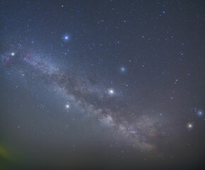 Scenic night sky illuminated by the shimmering light of the Milky Way and stars.
