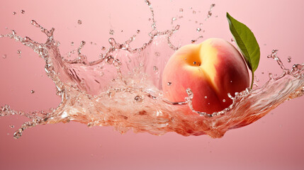 Fresh juicy peach fruit with water splash isolated on background, healthy fruit