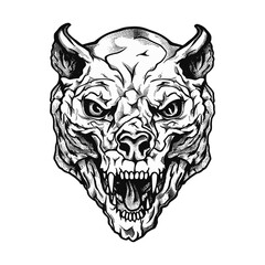 Spine-Chilling Ink: Hand Drawn Zombie Tiger Skull for Flash Tattoos, Coloring Pages, and Doodle Art with Transparent Background