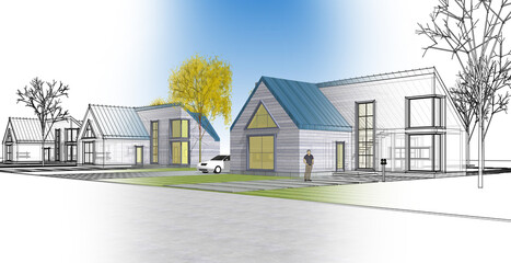 residential architecture cottage 3D illustration © Svjatoslav